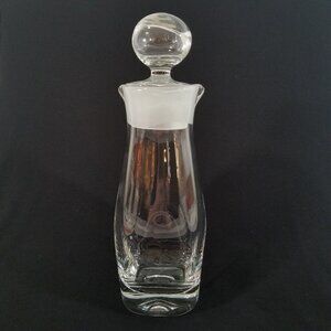 Vintage Glass Decanter 11" Double Spout Frosted Top Large Round Stopper Liquor
